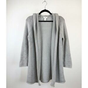 Women Ann Taylor Loft Lounge Sz L Cardigan Light Gray Long Sleeve &‎ Hooded!